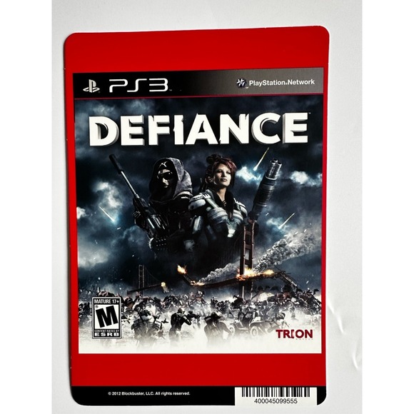 PlayStation 3 Defiance Blockbuster Video Backer Card 5x8 Shelf Display No Game